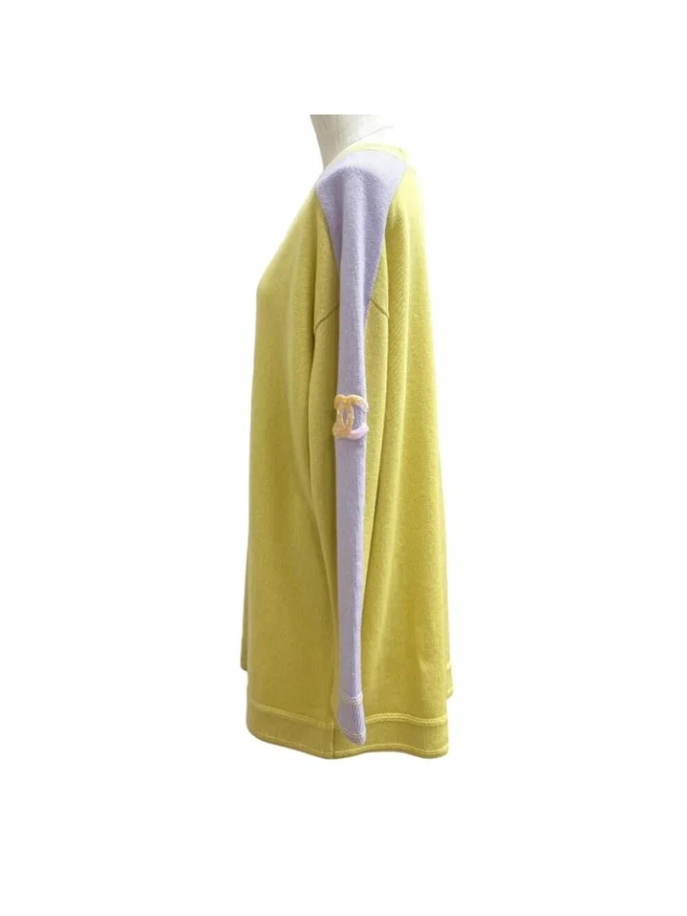 Chanel Cashmere 100% Oversized CC Logo Sequin Long Sleeve Tunic Yellow Purple 34